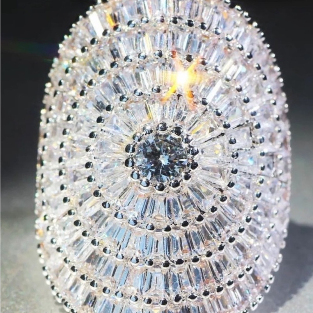 Silver Crystal Round Statement Ring - Clear - image 3